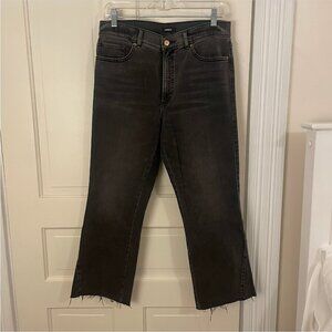 Express High Rise Cropped Flare Jeans Black Wash Size 10 Raw Hem
